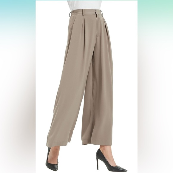 NWT Tranjori Mocha Tan High Waist Wide-Leg Pants Trousers Office Neutral Casual - Picture 3 of 13